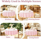 Laolitou Pink Gingham Table Cloth Round Tables Buffalo Plaid Checkered Tablecloth Cotton Linen Farmhouse Tablecloths Washable Wrinkle Free for Baby Shower Picnic Kitchen, 60", 2-4 Seats - Image 6