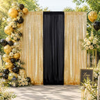 Party Backdrop Curtain 10ftx10ft - Gold Sequin and Black Satin Drapes - Image 5
