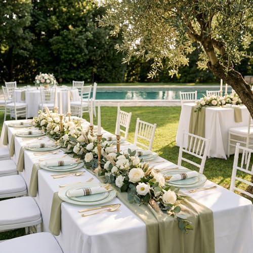 WDF Partyware 175PCS Sage Green Plastic Plates - Heavy Duty Green Plates Disposable - 25Guests Plastic Dinnerware with Rolled Napkins for Birthday/Baby Shower - Image 7