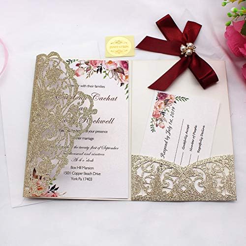 AdasBridal 25Pcs 250GSM Tri-Fold Glitter Wedding Invitations with RSVP Card - Image 3