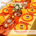 Yellow and Orange Plastic Party Plates Set for Fall Thanksgiving Serves 50 - Image 4