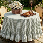 Sage Green Striped Ruffle Tablecloth 70" Round Farmhouse Flounces Trim Table Cover for Seat 4-6 for Picnic Dining Kitchen Party Wedding Decor - Image 5