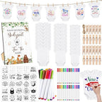 Panitay 126 Pcs Baby Shower DIY Bodysuit Set Bib 25 Blank White Newborn Bodysuit 25 Stencils 24 Marker 1 Sign 50 Pins(Woodland Animals) by Panitay