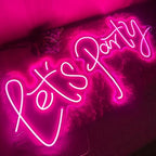 Large Let's Party LED Neon Sign Pink for Wall Decor 36.9x16.1 Inch by QLKGWEA
