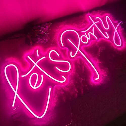 Large Let's Party LED Neon Sign Pink for Wall Decor 36.9x16.1 Inch by QLKGWEA