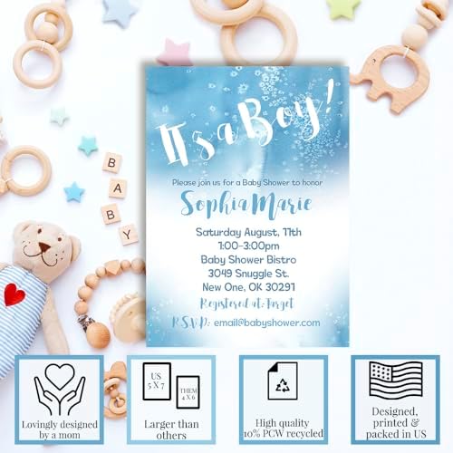 Amanda Creation Custom Baby Shower Invites Watercolor Baby Shower Invitation 20 5x7 Custom Personalized Invites With Envelopes - Image 2