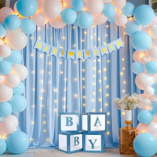 10x10ft Baby Blue Backdrop Curtains with Lights Photo Drapes Wrinkle Free Fabric Backdrop Curtain for Wedding Birthday Party Baby Shower Shoot Bridal Shower Home Party Background Decorations - Image 3