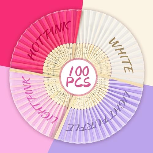 Blulu 100 Pcs Pink Hand Fans Bulk Folding Bamboo Silk Foldable Handheld Fan for Women DIY Line Dance Clapping Popping Wedding Bridal Shower Baby Shower Birthday Party Favors Gift Decoration - Image 5