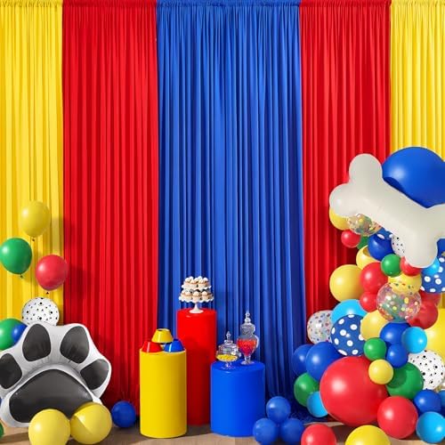 15×10 FT Wrinkle Free Red Yellow Blue Backdrop Curtains for Parties, 6 Panels 2.5×10ft Wrinkle Free Soft Polyester Drapes for Backdrop Decor Themed Party Baby Shower Photo Background Curtain - Image 6