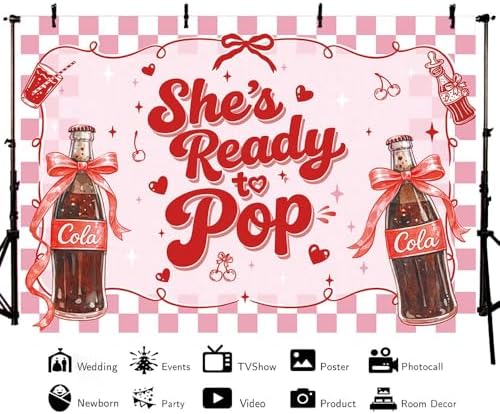 MEHOFOND 8x6ft She's Ready to Pop Baby Shower Banner Backdrop Pink Coquette Shes Ready to Pop Baby Shower Decorations Gender Reveal Cake Smash Photo Booth Props - Image 2