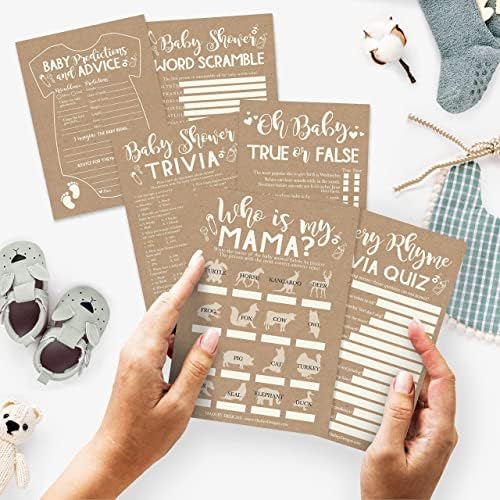 Hadley Designs - 50 Rustic Baby Prediction And Advice Cards, Trivia Games, etc, 25 Baby Animal Matching, Nursery Rhyme Game - 6 Double Sided Cards - Image 2