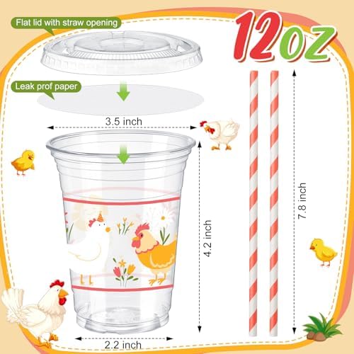 FoldTier 50 Pcs Chicken Party Cups 12 oz Birthday Plastic Disposable - Image 2