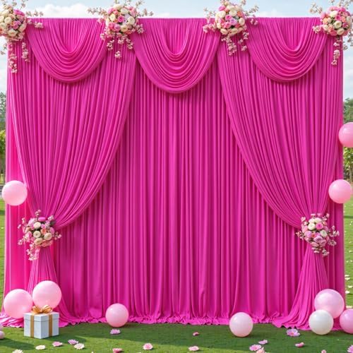 50ft x 12ft Hot Pink Backdrop Curtains Wrinkle Free Backdrop Curtain for Wedding Parties Pink Fabric Backdrops Drapes Back Drop Cloth Bridal Shower Stage Curtains Wedding Decorations for Reception - Image 4