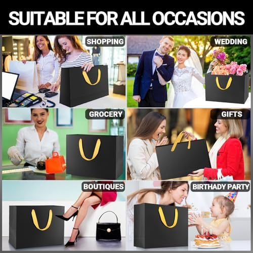 EUSOAR Black Paper Bags with Handle, 50pcs 16"x6"x12" Thank You Gift Wrap Bags Handles Bulk, Merchandise Retail Shopping Wrap Paper Business Birthday Party Favor Wedding Bridal Treat Bags - Image 5