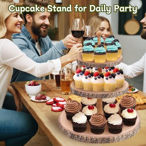 GrnVibe Cupcake Stand Rustic 3 Tier Dessert Stands Wood Cupcake Holder - Image 4
