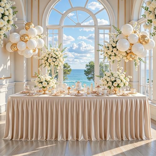 6 Pack Taupe Satin Table Clothes for 8 Foot Rectangle Tables - 8FT Wrinkle Resistant Glitter Rectangle Tablecloths, Party Table Covers for Wedding Banquet, Baby Shower, Birthday, Holiday Dinner by WishCare