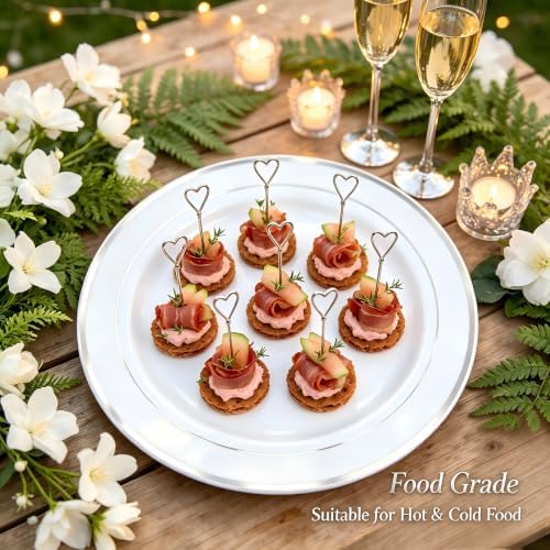 FLOWERCAT 60PCS Silver Plastic Plates - Heavy Duty White and Silver Plastic Plates Disposable - Include 30PCS 10.25inch Dinner Plates and 30PCS 7.5inch Dessert Plates for Fall Wedding&Birthday Party - Image 4