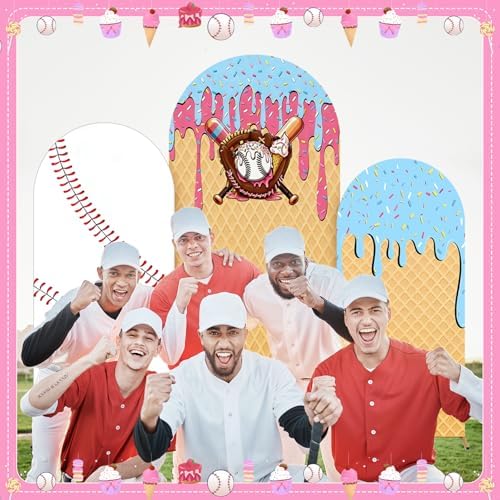 3 Pcs Baseball Ice Cream Arch Backdrop Ice Cream Drip Baseball Party Decor - Image 6