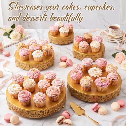 Wenqik 5 Pcs Metal Gold Cake Stand,16/14/12/10/8 in Round Cake Holder - Image 5