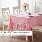 Coral Pink White Gingham Ruffle Tablecloth Rectangular 120“x60 - Image 2