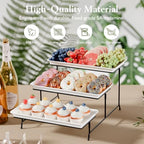 Bumusty 3-Tier Melamine Serving Tray Set, 14 x 7 in, Black Stand - Image 3