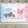 MEHOFOND 8x6ft Wheels or Heels Gender Reveal Backdrop Boy or Girl What Will Baby Be Decorations Banner Motorcycle and High Heels Gender Reveal Baby Shower Photography Background Cake Table Supplies by MEHOFOND