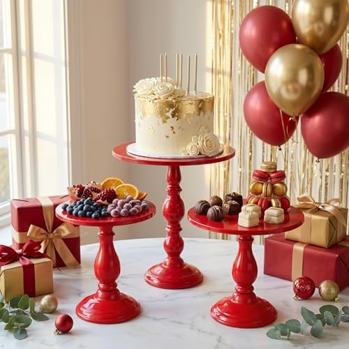 Red 3Pcs Metal Round Vintage Cake Stand Set 8"10"12" Dessert Display by CBBZJY