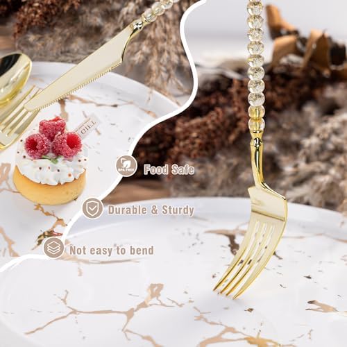 300PCS Gold Plastic Silverware, Heavy Duty Disposable Utensils Set - Image 4