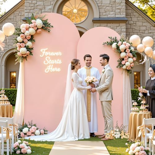Dusty Pink Arch Backdrop Cover 7.2FT 6FT Wedding Arch Covers Spandex Fitted Fabric Backdrop Curtains Double-Layer Wrinkle Free Arch Covers Stretchy Backdrop for Party Baby Shower Birthday Decoration - Image 3