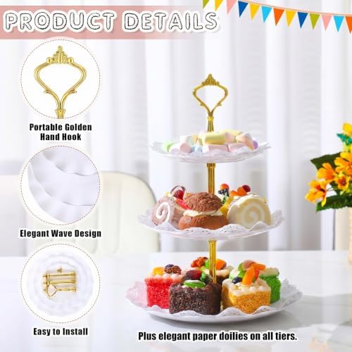 Patelai 8 Pack Plastic 3 Tier Cupcake Stand Holder, White - Image 2