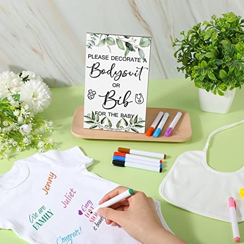 Roowest 35 Pcs Baby Shower Bibs Game with Bib Bodysuit Marker, Greenery - Image 5