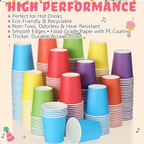 300 Pack 8 oz Rainbow Disposable Paper Cups, 6 Birthday Party Colorful Cups - Image 5