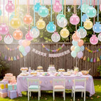 TaoBary 30 Set Pastel Ceiling Hanging Decoration 22/18'' Macaron and Transparent Latex Bobo Balloons Bulk with Satin Bows, Ribbons for Summer Back to School Baby Shower Wedding Party Decor - Image 3