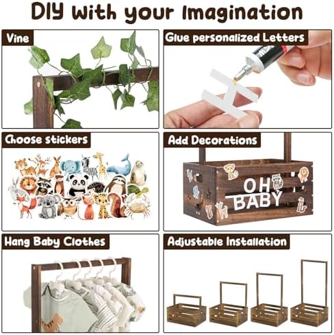 Large Baby Shower Gifts Basket Wooden Crate, Personalized Wooden Letters Hangers New Born Baby Girl Boy Gifts Vine Decorations Closet with Adjustable Handle Pregnancy Gifts for New Mom Parents Brown - Image 5
