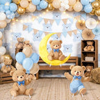 3Pcs Blue Bear Baby Shower Decorations, Large Moon Bear Cardboard Cutout Standup with Yard Stakes & Stands for Boy Bear Birthday Indoor Outdoor Photo Booth Props Cartoon Party Supplies - Image 2