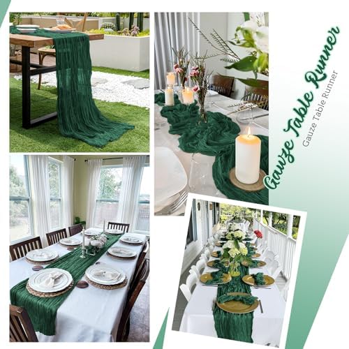 16 Pack Emerald Green Cheesecloth Table Runners 20x120 Inch Gauze Table Runner Cheese Cloth 10FT Green Table Runner Rustic Sheer Runner for Wedding Baby Shower Birthday Party Table Decor - Image 5