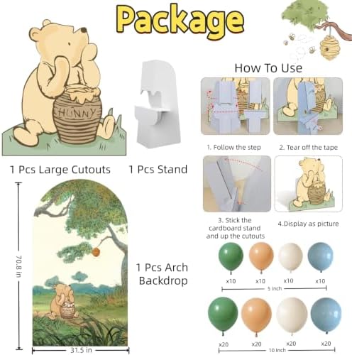 122PCS Classic Winnie Baby Shower Birthday Decorations Large Winnie Coroplast Cutout with Stand, Neutral Balloons & Arch Backdrop Cover for Gender Reveal, First Birthday, Photo Props - Image 2