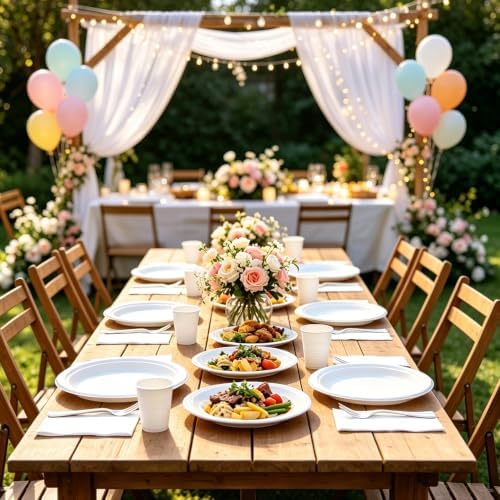 200pcs White Plastic Plates Party Supplies, Disposable 9’’ Dinner Plates and Napkins, Cups & Cutlery Dinnerware Set for Birthday, Wedding, Bridal Shower, Baby Shower Decorations, Serves 50 Guests - Image 6