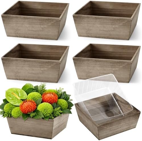 Dandat 6 Set 10 Inch Wooden Flower Box Rustic Table Centerpieces,Brown by Dandat