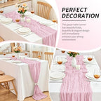20 Pack Light Pink Cheesecloth Table Runner, 17x108 Inch Semi Sheer Boho Gauze Cheese Cloth Fabric Table Runners for Wedding Party Baby Shower Birthday Garden Farmhouse Table Decor - Image 7