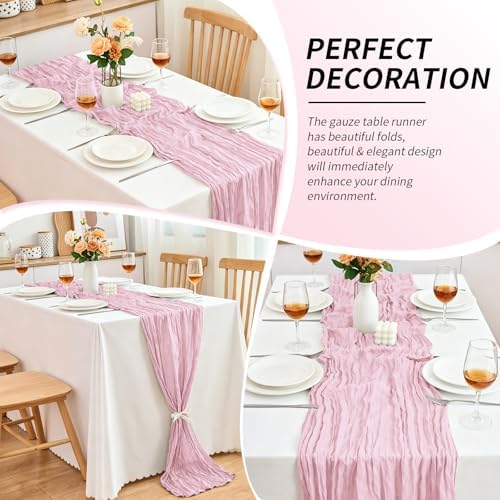 20 Pack Light Pink Cheesecloth Table Runner, 17x108 Inch Semi Sheer Boho Gauze Cheese Cloth Fabric Table Runners for Wedding Party Baby Shower Birthday Garden Farmhouse Table Decor - Image 7