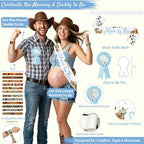 Cowboy Baby Shower Decorations for Boy, A Little Cowboy is on the Way Party Supplies, Western Rodeo Baby Shower Decor, It's a Boy Gender Reveal, Balloon Box Banner Backdrop Stickers Sash Cake Topper - Image 5