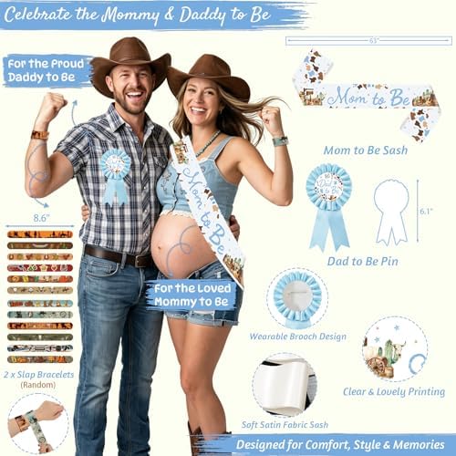 Cowboy Baby Shower Decorations for Boy, A Little Cowboy is on the Way Party Supplies, Western Rodeo Baby Shower Decor, It's a Boy Gender Reveal, Balloon Box Banner Backdrop Stickers Sash Cake Topper - Image 5