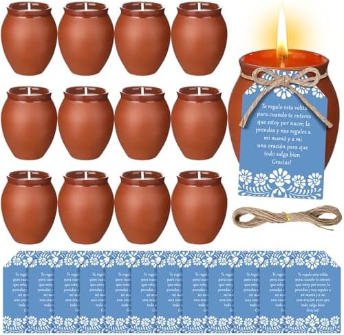 Conelist 12 Set Cielito Lindo Party Decorations Baby Shower Candles Terracotta Mexican Recuerdos DIY Jar Candles with Gift Tags and Rope for Baby Shower Birthday Cinco De Mayo Fiesta (Blue) by Conelist