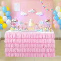 Jeloris Mermaid Tulle Table Skirt for Rectangle or Round Table Tutu Chiffon Tablecloth for Birthday, Baby Shower, Wedding, Party Decoration (Pink, L 9ft, H 30in) by Jeloris