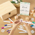 132 Pcs Baby Shower Game Blocks to Decorate, Includes 56 Stencils 50 Wooden Blocks 24 Acrylic Markers 1 Storage Box - Plain Wooden Blocks Great for Baby Shower Activities for Guests - Image 3