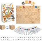 Baby Shower Games, 117-Piece Baby Blocks for Baby Shower with 52 Wooden ABC Blocks to Decorate, 24 Acrylic Markers, 40 Stencils and Game Sign, Woodland Gender Reveal Game for Boy or Girl by AMBERIMPRINT