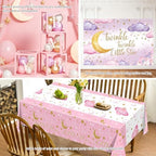 Twinkle Twinkle Little Star Baby Shower Decorations, Pink Stars and Moon Party Decorations with Balloon Garland Baby Boxes Backdrop Tablecloth - Image 3