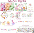 293pcs Pink Dinosaur Birthday Decorations for Girl, All-in-1 set, 25 Guests - Image 2