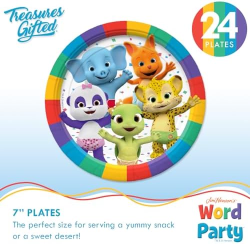 Treasures Gifted Officially Licensed Jim Henson’s Word Party Birthday Supplies - Serves 24 Guests Dinnerware Classic Set Word Party Birthday Decorations - Word Party Decorations Plates Napkins & Cups - Image 3